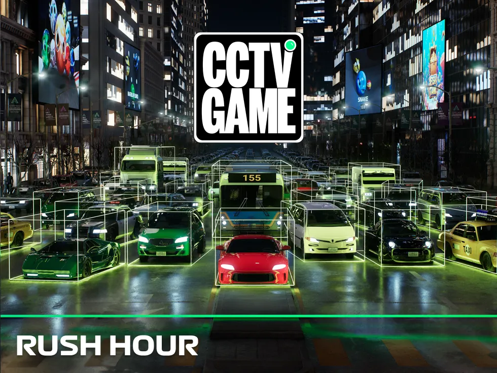 CCTV Rush Hour game poster — live traffic camera prediction game by 155.io